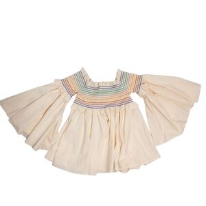 Petersyn Women's Davenport Striped Bell Sleeve Smocked Peasant  Top Size Medium